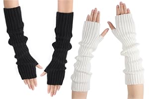 Clothirily Arm Warmers, Women's Winter Long Fingerless Gloves Knit Mitten Gloves Arm Sleeves for Women with Thumb Hole