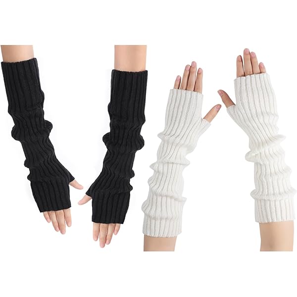 Hperu Knitted Arm Warmer Long Fingerless Gloves for Women