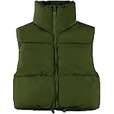 UANEO Cropped Puffer Vest Women Zip Up Stand Collar Sleeveless Padded Crop Puffy Vests