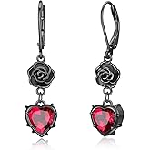 REDSUN Red Heart Earrings for Women 925 Sterling Silver Skeleton Hand/Black Rose Earrings with Red Crystal Hypoallergenic Gothic Jewelry Valentines Day Gifts for Women Her Mother Wife Lover