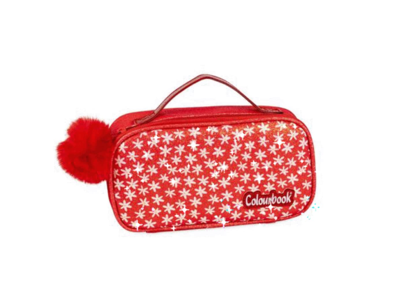 Colourbook Cutie Case - Pencil Case with Zip, School Bag, Iridescent PVC Handle, 23 x 12 x 7.5 cm, Daisy Red