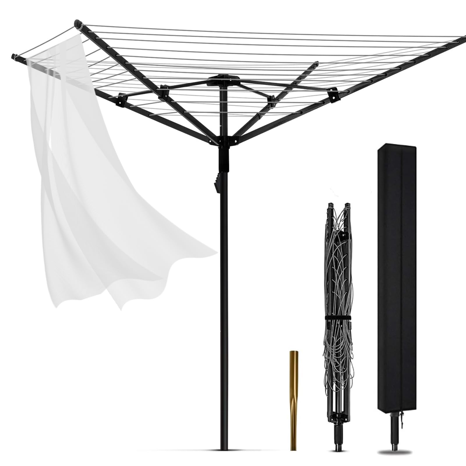 Photo 1 of MEILANHUI Umbrella Clothesline Outdoor, Rotary Retractable Clothes Line Outdoors Adjustable Height Drying Rack Clothing 4 Arms 12 Lines with 165 Feet Heavy Duty Outdoor Clothesline for Backyard