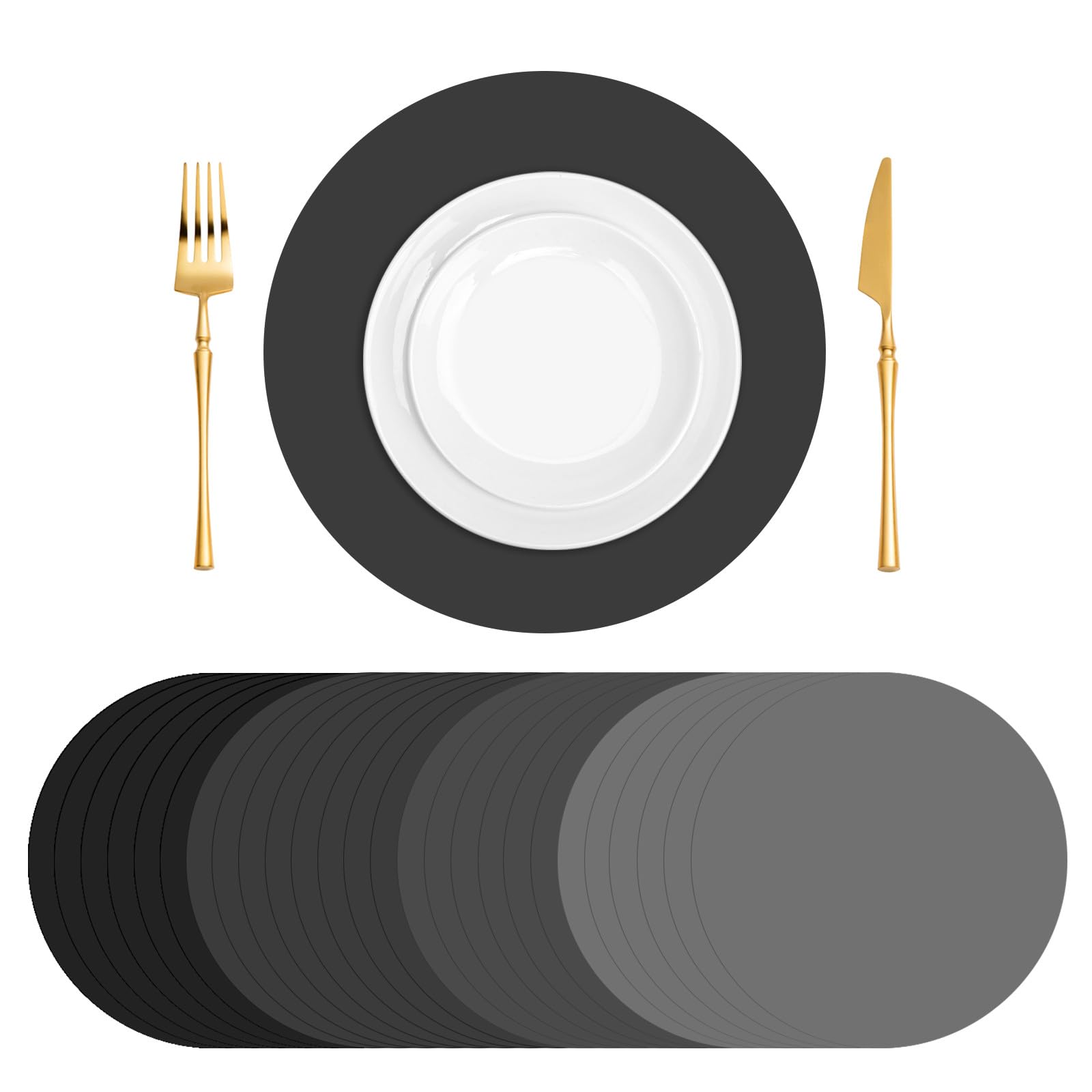 Photo 1 of 100 Pcs Black Paper Place Mats 13.5 Inch Round Placemats Gradient Disposable Table Mats for Birthday Party Wedding Baby Shower Reception Decor