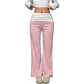 Milumia Women's Y2k Color Block Striped Pants Fold Over Low Rise Casual Lounge Trousers