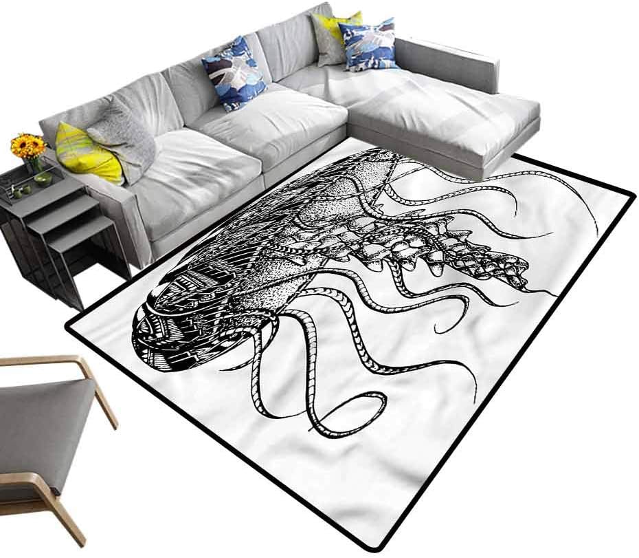 Tattoo, Printed Area Rug and Tribal Jellyfish Super Soft Indoor Modern Area Rugs for Living Room/Bedroom Floor, 4'x 6'