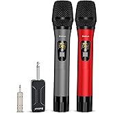 Bietrun UHF Wireless Microphone with 1/4'' Plug Rechargeable Receiver, 160 Feet, Professional Metal Dual Handheld Cordless Dynamic Mic System for Karaoke, Wedding, Singing, DJ, Party, Speech, Church