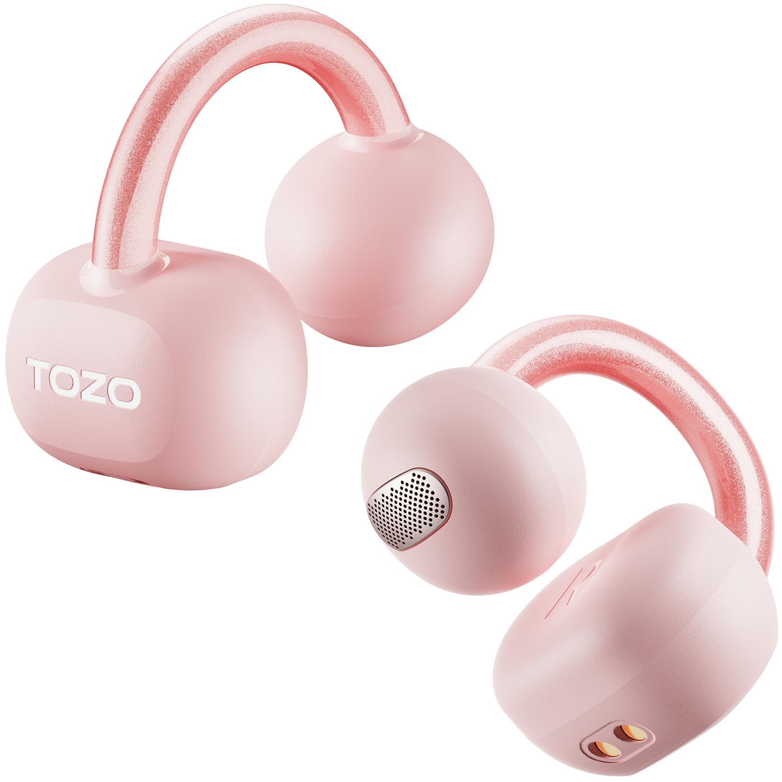 Photo 1 of TOZO OpenEarRing True Open Ear Headphones, Lightweight Comfort Open Ear Clip Wireless Earbuds, 40H Play Bluetooth 5.4 Headphones with Smart Digital Display Design Fit Sports Running, Workout Pink