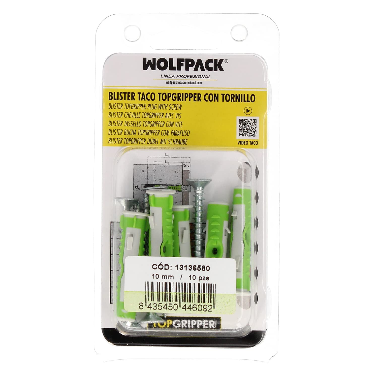WOLFPACK LINEA PROFESIONAL 13136580 Blister Topgripper Bimaterial with Screws Ø 10 mm. 10 Pieces, Colour, Single