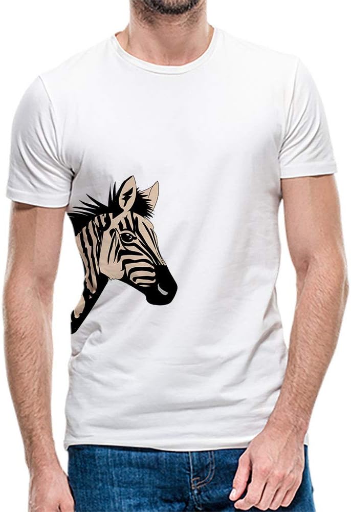 iKraft® Creative Zebra Printed Men Casual T-Shirts Short Sleeve Funny Graphic T-Shirt Tee Shirt Tops – White