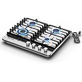 TOPWISH 24 Inch Gas Cooktop, Propane Stove Top with 4 Burners 27,400 BTU, NG/LPG Convertible Built-in Stainless Steel Stovetop with Thermocouple Protection for Rvs Kitchen Outdoor