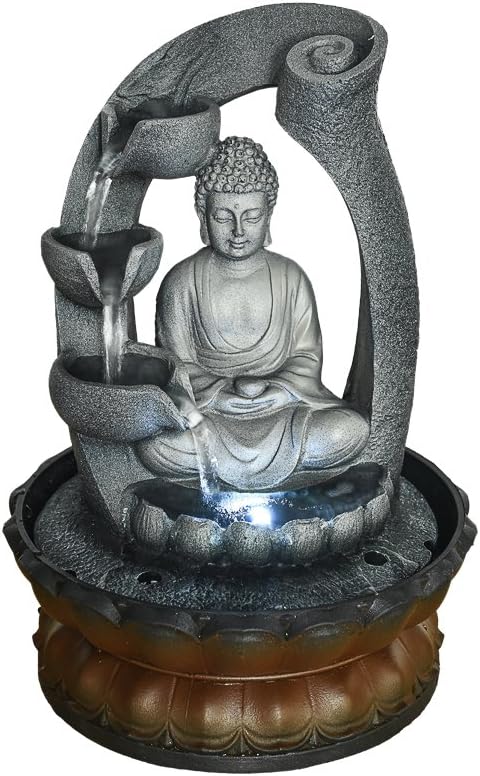 Indoor Fountains & Accessories - SunJet Buddha Fountain Fengshui Indoor Decoration – Zen Meditation Tabletop Decorative Waterfall Kit with Submersible Pump for Office and Home Decor