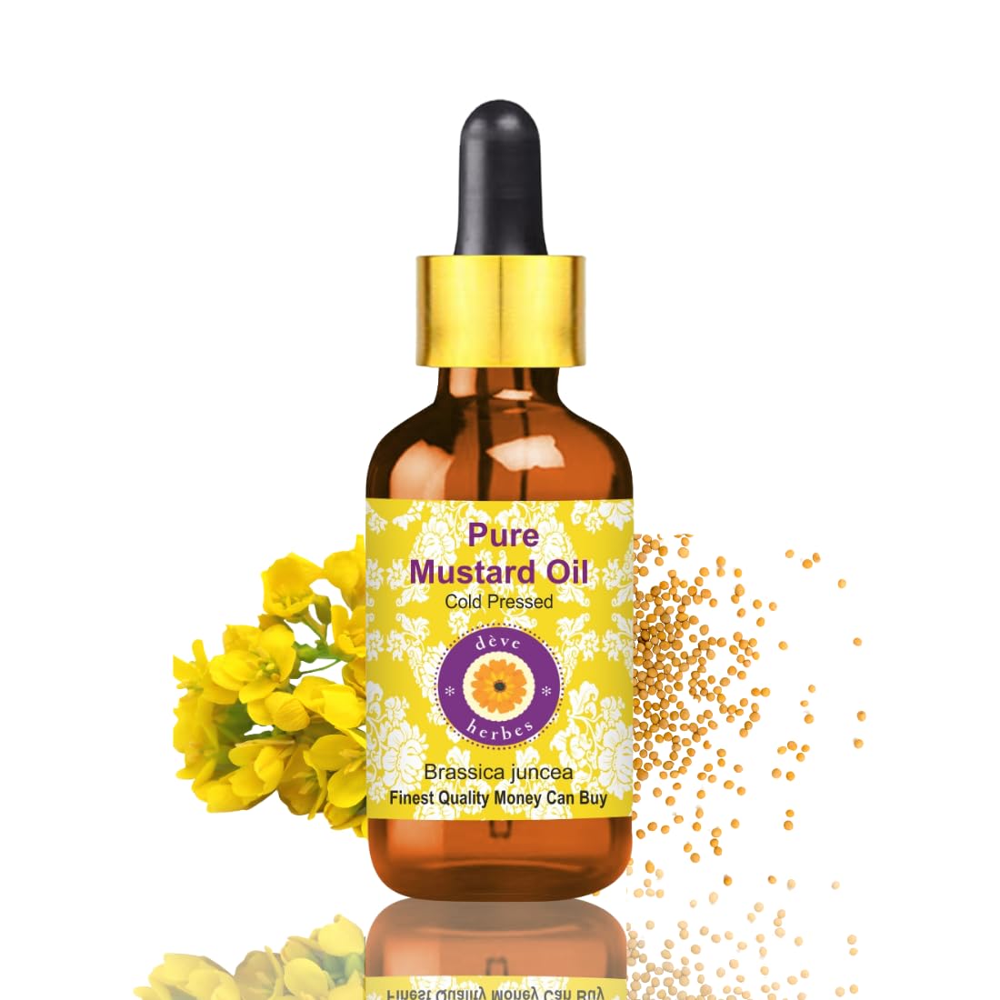 Deve Herbes Pure Mustard Oil (Brassica juncea) Non-Sticky | Non-Greasy | For Skin, Hair, Massage & DIY Use | 50ml with Glass Dropper