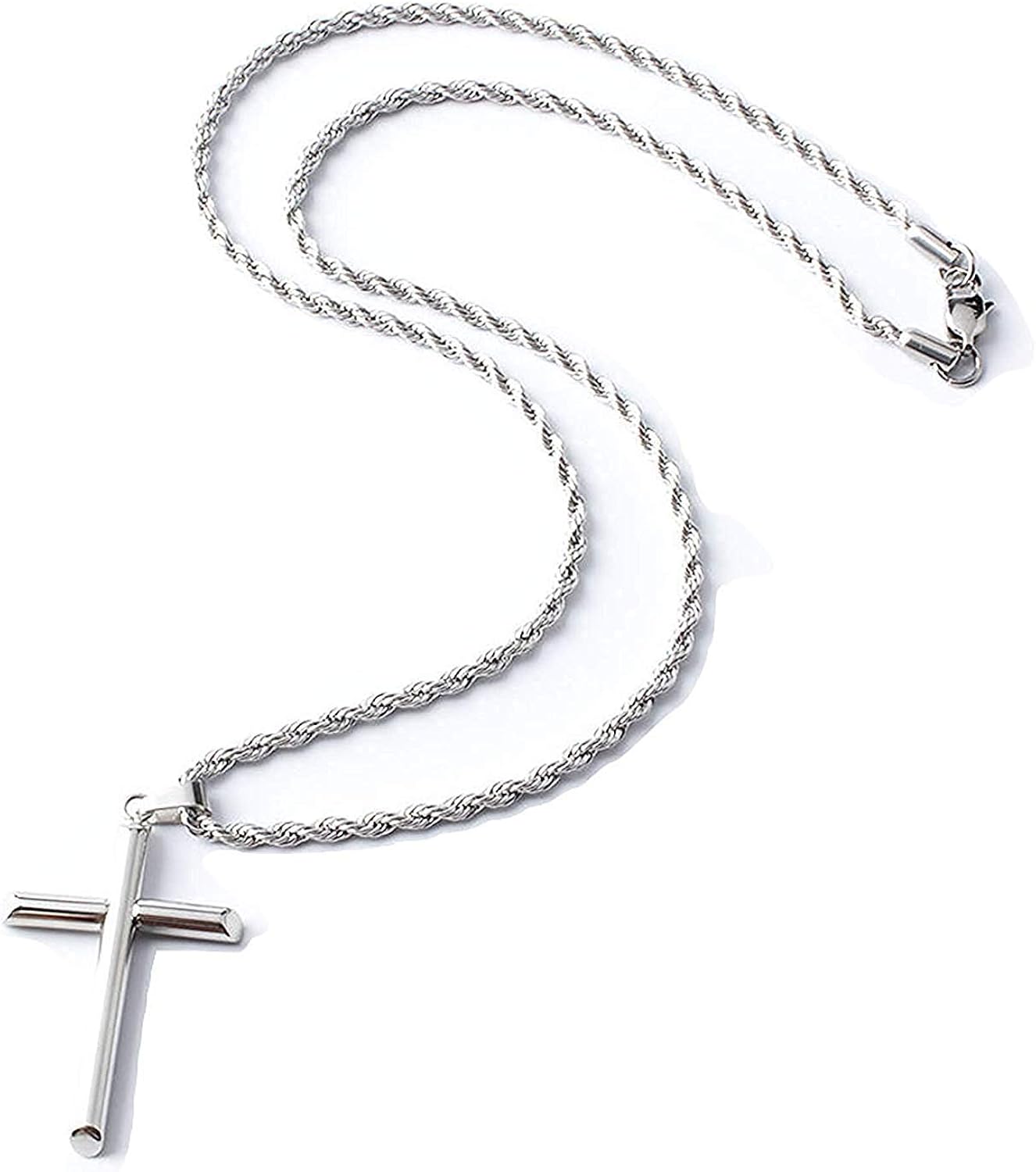 14K Gold Rope Chain Style Cross Pendant Necklace Solid Plated Clasp