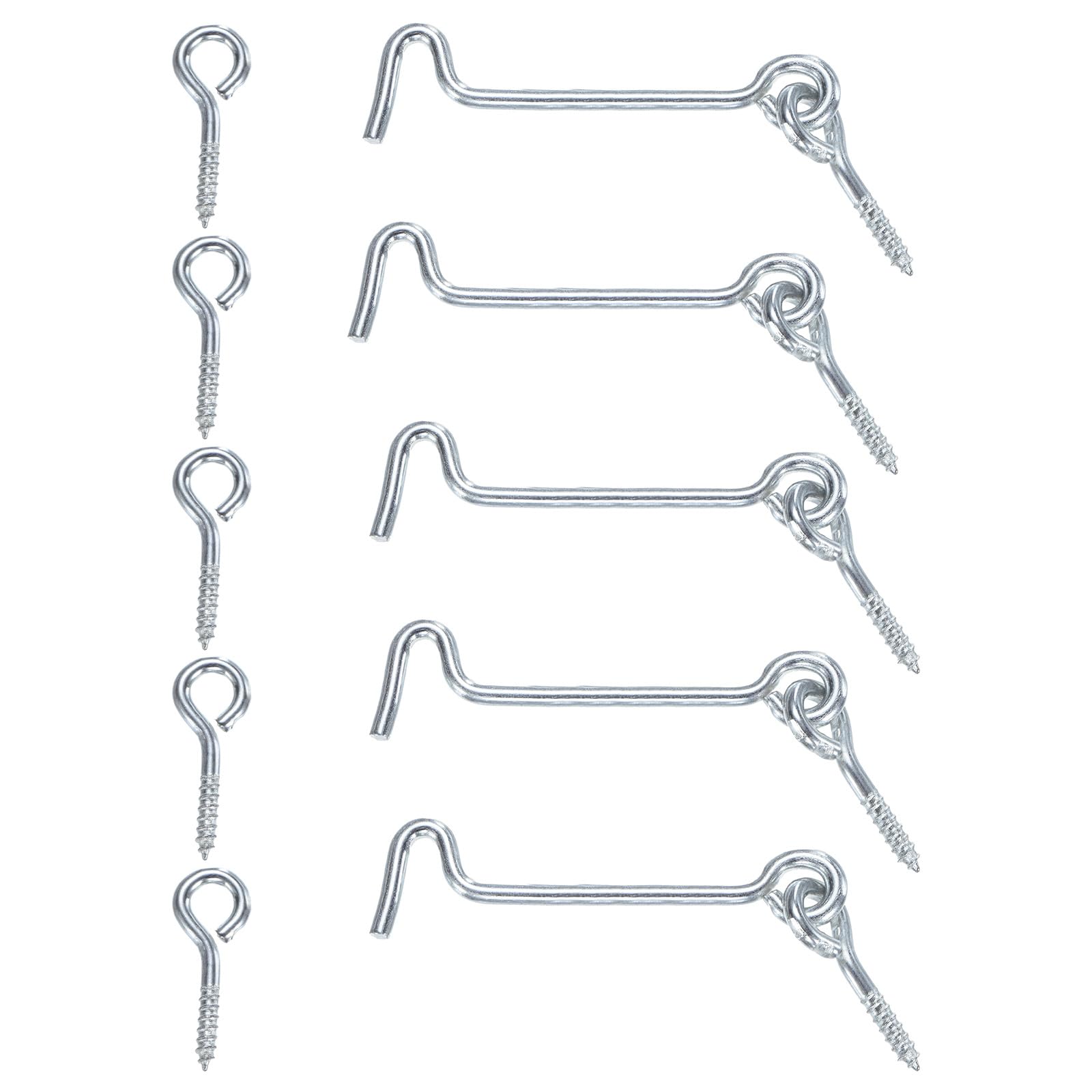 M METERXITY 5-Pack Hook and Eye Latch for Door 2.5 Inch Carbon Steel Gate Latch Barn Door Lock Hook and Eye Gate Latch for Gate/Shutters/Window/Cabinet/Bathroom [Silver]