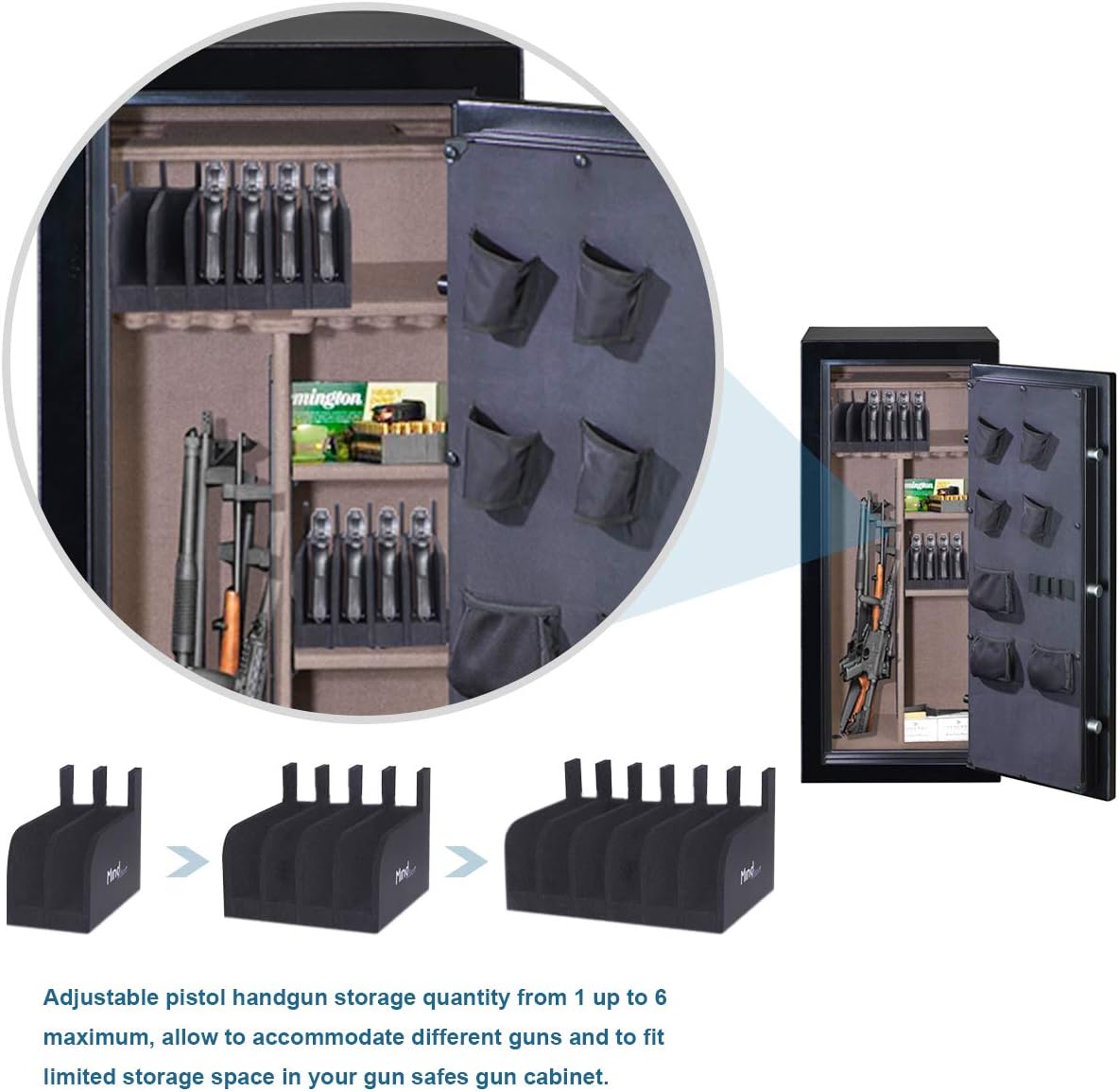 Mind and Action Foam Pistol Rack Handgun Holder for Gun Safe Gun Cabinet Accessories, Customized Gun Storage from 1 up to 6 Firearms (Black): Sports & Outdoors