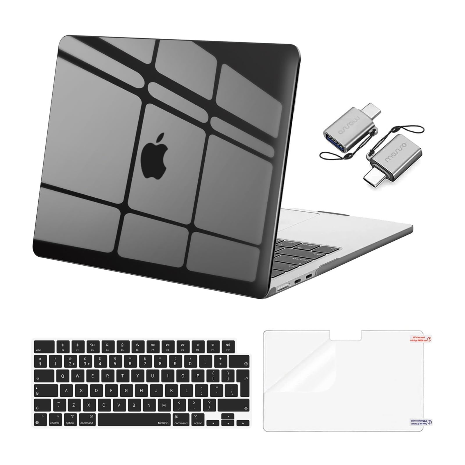 MOSISO Compatible with MacBook Air 13 inch Case M5 M4 M3 M2 2026-2022 A3449 A3240 A3113 A2681, Hard Shell Case for MacBook Air 13.6 inch &Keyboard Cover&Screen Film&Type C Adapter, Smoke Black — image 1