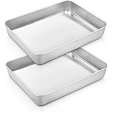 TeamFar Small Lasagna Pan Set of 2, 10.5’’ x 8’’ x 2’’ Stainless Steel Rectangular Brownie Cake Pan For Baking Roasting, Healthy & Sturdy, Brushed Surface & Dishwasher Safe, Deep Side
