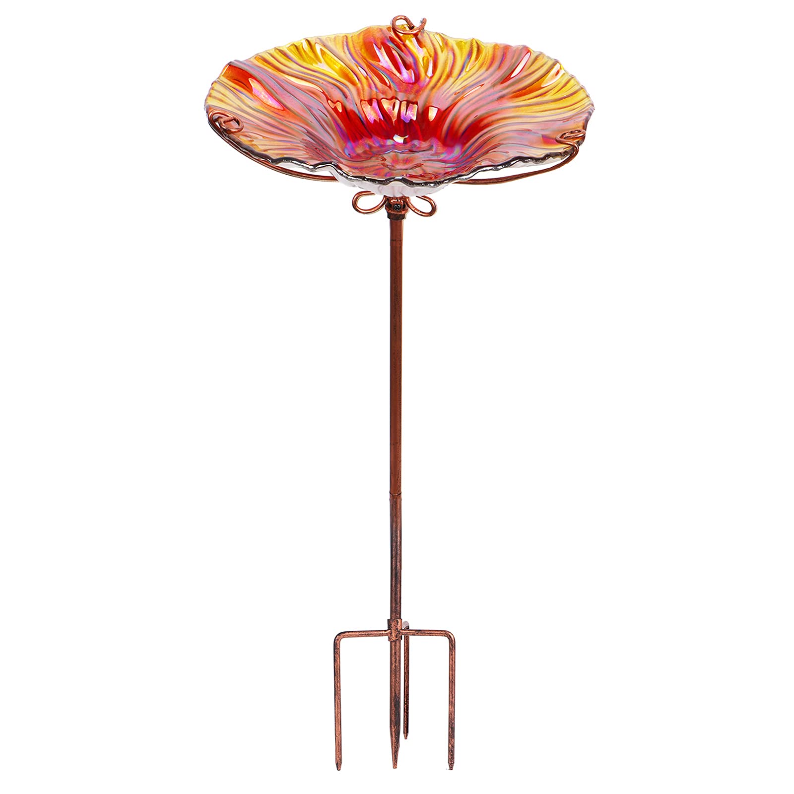 MUMTOP Bird Bath for Garden - Free Standing Glass Bowl With Metal Stake, 26 Inch Height (Brown)