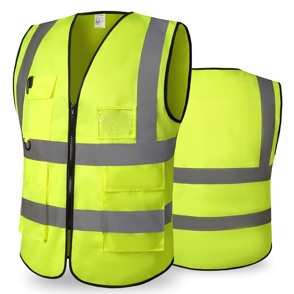 CCSOVO Hi Vis Vests for Women Men High Visibility Reflective Safety Vests Breathable With Pocket Zipper for Build Oudoor Work Meet ANSI/ISEA Standard (UK, Alpha, XL, Regular, Regular, Cloth-Green)