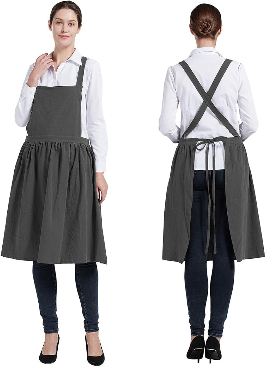 Nanxson Women Cotton Linen Bib Apron Cross Back Work Apron for Cooking, Baking, Crafting, Flower Arrangement CF3046: Clothing