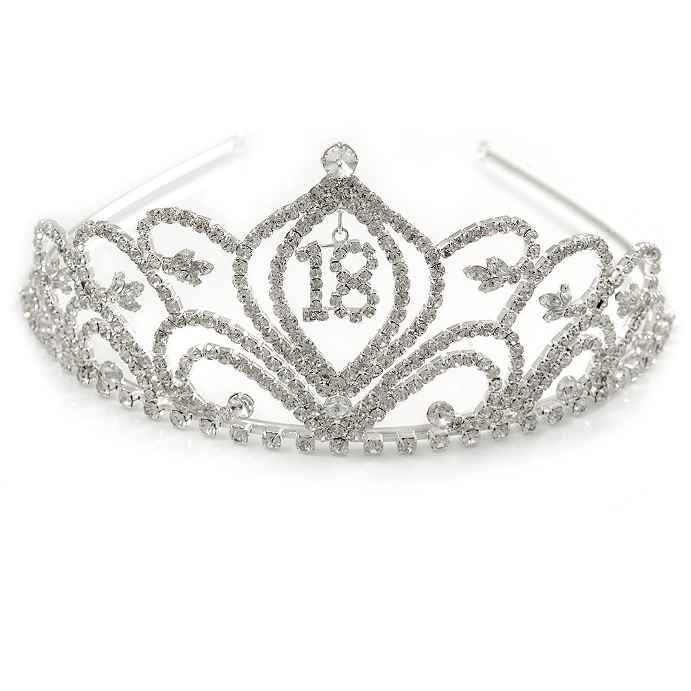 Avalaya Bridal/Wedding/Prom Rhodium Plated Clear Crystal '18' Princess Classic Tiara