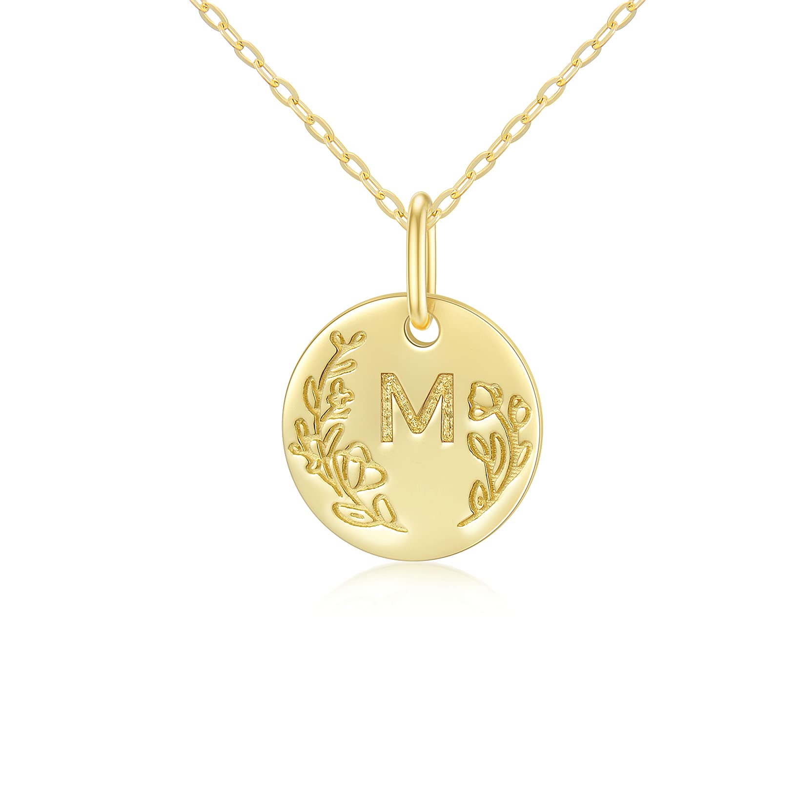 SISGEM 9 ct Gold Initial Necklace, Solid Yellow Gold Lucky Coin Necklace with Letter Pendant, for Women Girls Ladies Mum Sisters, 46cm