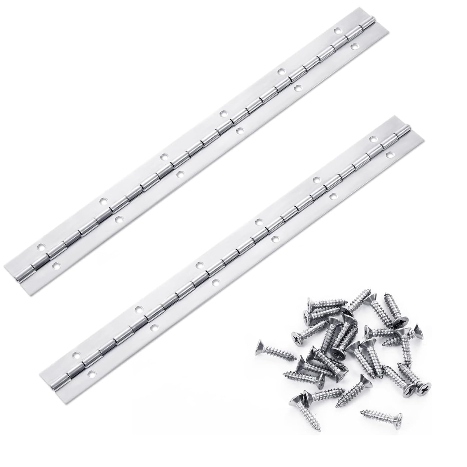 YTOOK 12 Inch Piano Hinge, 2Pcs Stainless Steel Continuous Piano Hinges with Holes, Heavy Duty Polished Stainless Piano Hinges for Boats Cabinets Storage Box, 24pcs Screw Included