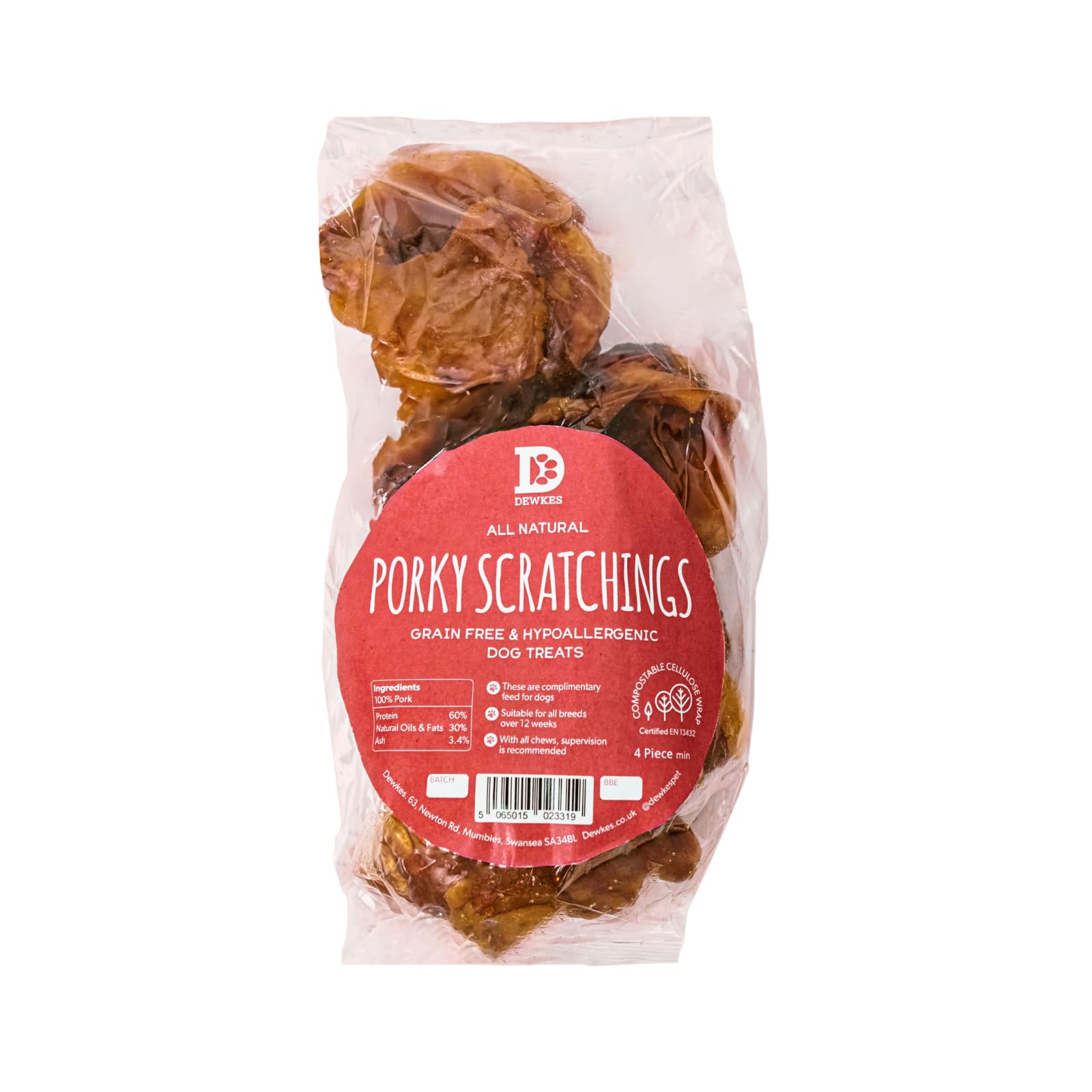 Dewkes Pork Scratchings | Long Lasting Natural Dog Treats for Small, Medium & Large Dogs | Hypoallergenic & Grain Free Chews