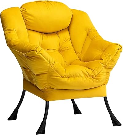 HollyHOME Velvet Armchair Yellow with Steel Frame 95x80x64cm