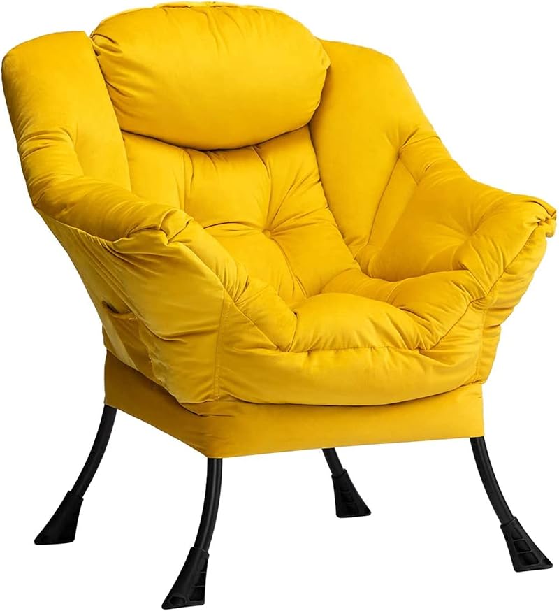 HollyHOME Velvet Armchair Yellow with Steel Frame 95x80x64cm