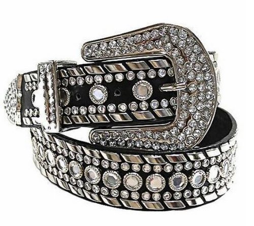 Deal Fashionista Women's Western Rhinestone Chrome Studded Rodeo Cowgirl Belt M Black