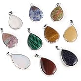 LE SKY 8 Pcs Natural Stone Pendants Water Drop Shape Healing Crystal Agate Stone for Jewelry Making Necklace