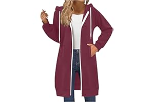 lcziwo Long Sleeve Hoodies for Women Plus Size Full Zip Up Tunic Coats Solid Casual Long Jackets Fall Winter Hoodie
