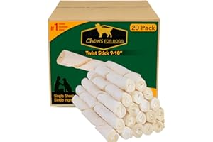 GOLDEN CHEWS Chews for Dogs Premium Rawhide Twist Sticks 9-10 Inches Dog Treat. Extra Thick, Single Sheet. (20 Pack)