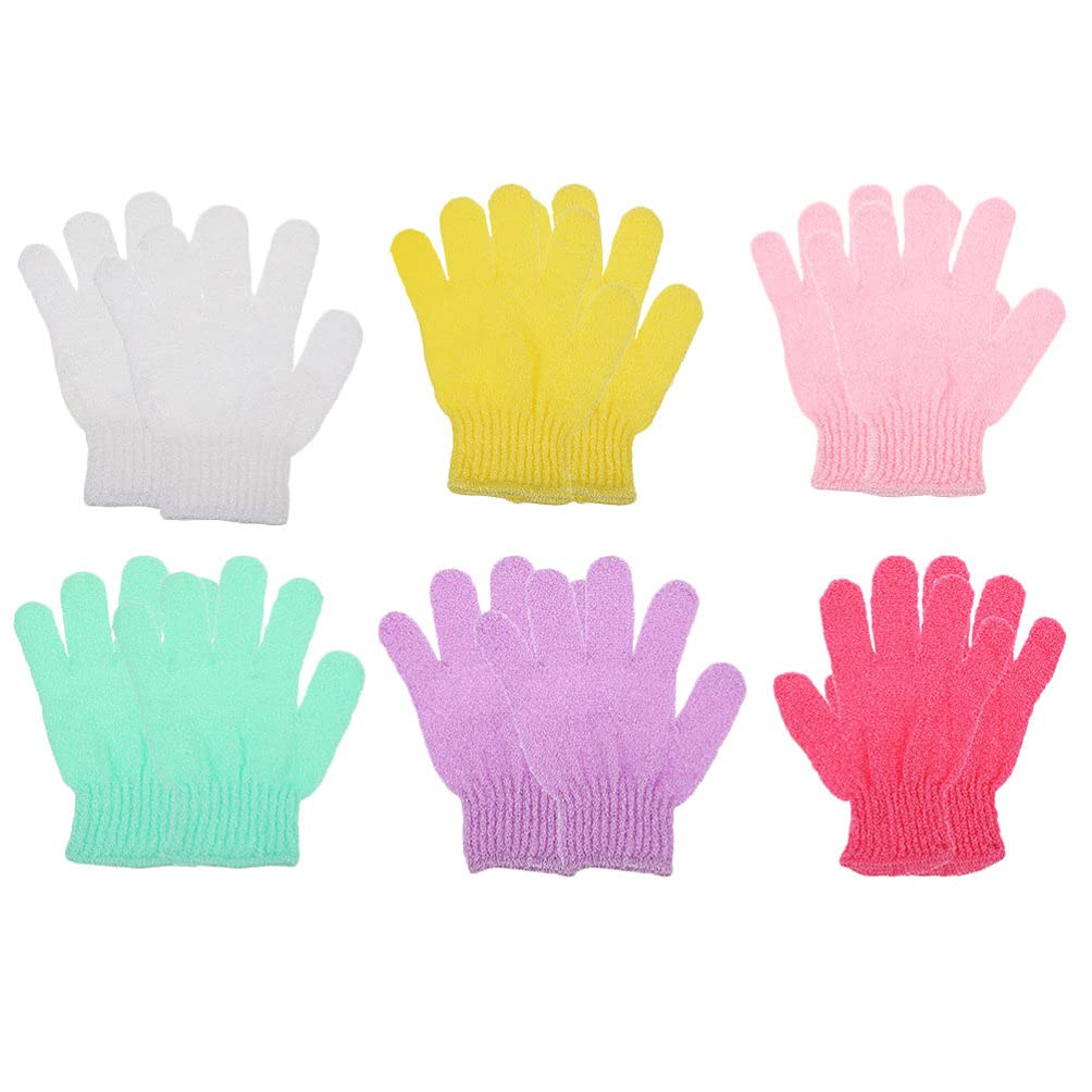 Minkissy 6Pairs Exfoliating Gloves Body Scrubber Scrubbing Glove Bath Mitts Scrubs for Shower Body Spa Massage Dead Skin Cell Remover Mixed color