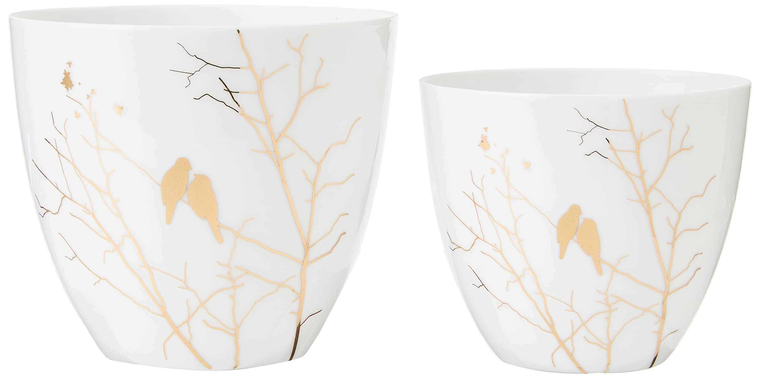Light-Glow Gold Glazed Love Bird Double Cups, Porcelain, White, 8.5 x 6.4 x 7.2 cm