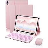 TUNKARMOR for iPad A16 11th / 10th Generation Case with Backlit Keyboard - 7 Color Change for iPad 10th Gen 2022 & 11th Gen 2025 A16 10.9/11 inch Cover - Built-in Pencil Holder with Mouse - Pink