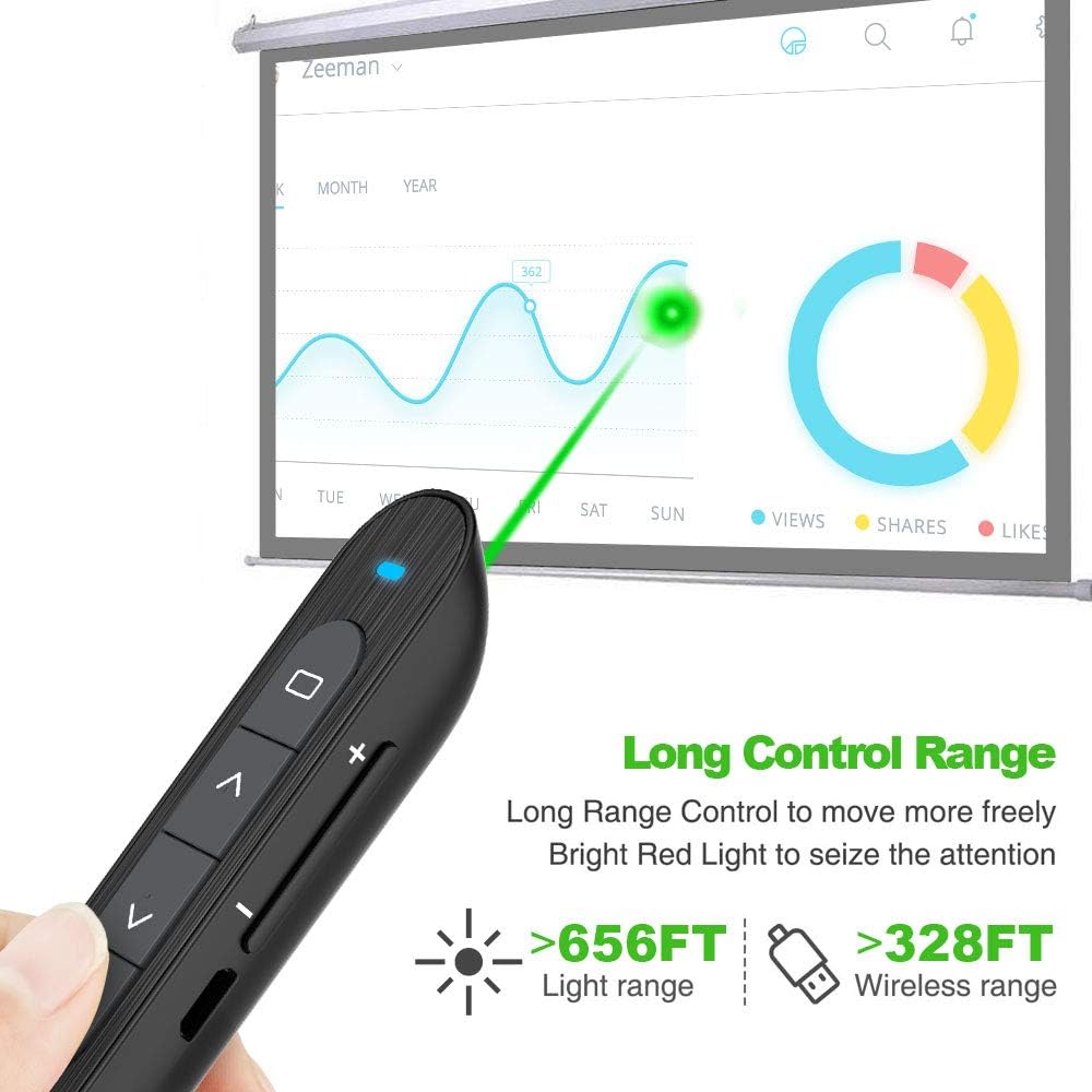 330FT KNORVAY N76 Green Presentation Remote Rechargeable Wireless Presenter Remote with Green Light, Presentation Pointer Slide Advancer Support Hyperlink/Volume/Key-Customized : Office Products