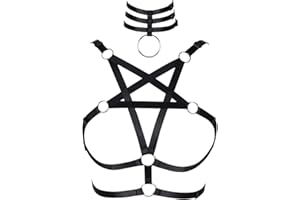 PETM•HS Women Punk Body Harness Strappy Elastic Halter Cupless Cage Bra Tops Gothic Rave Festival Costumes