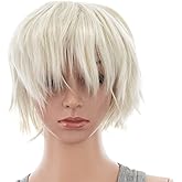 SWACC Unisex Fashion Spiky Layered Short Anime Cosplay Wig for Men and Women (Platinum Blonde)