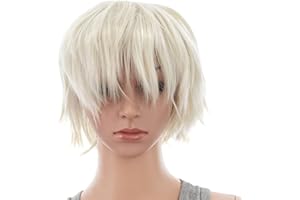 SWACC Unisex Fashion Spiky Layered Short Anime Cosplay Wig for Men and Women (Platinum Blonde)