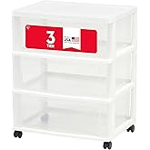 IRIS USA Plastic Drawer Storage Organizer Rolling Cart, with Wheels Casters, 3-Drawers, for Art Craft Supplies Bathroom Dorm Bedroom Laundry Room, Wide, White