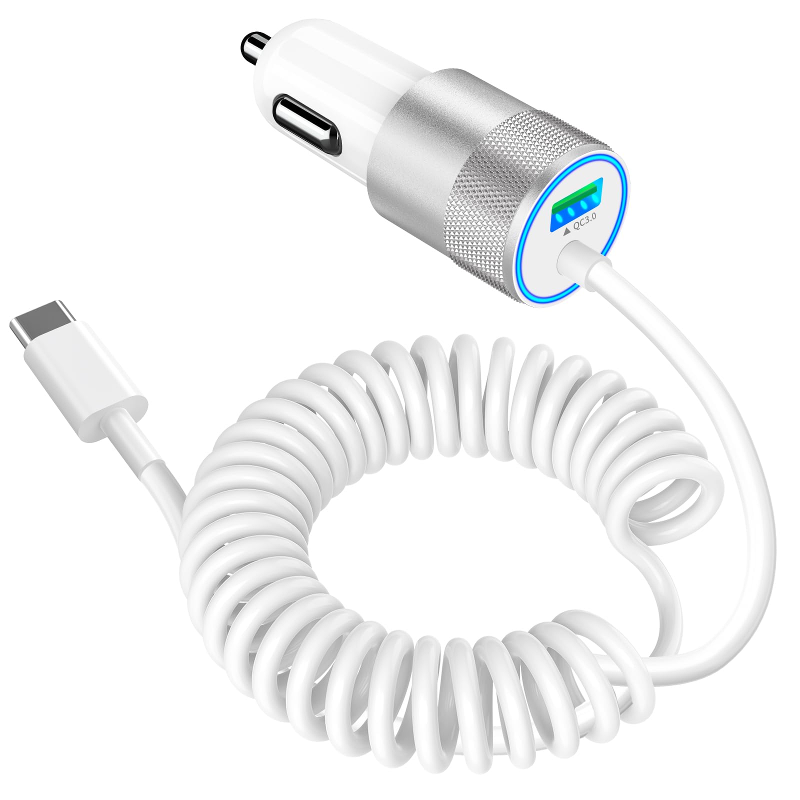 Photo 1 of [Apple MFi Certified] iPhone 16 Fast Car Charger, Caiinei 75W PD&QC USB-C Car Power Cigarette Lighter USB-C Car Carplay Charger with 6FT Coiled Type-C Cable for iPhone 16 Pro/16 Pro Max/15/15 Pro/iPad