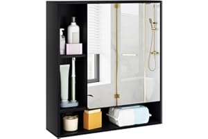 Giantex Bathroom Medicine Cabinet with Mirror, Wall Mounted Medicine Cabinet w/Single Door, 3 Open Shelves & Adjustable Shelf