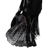 Perbai Women's Sexy Sheer Lace Skirt High Waisted Floral Embroidered Ruffled A Line Long Maxi Beach Skirts