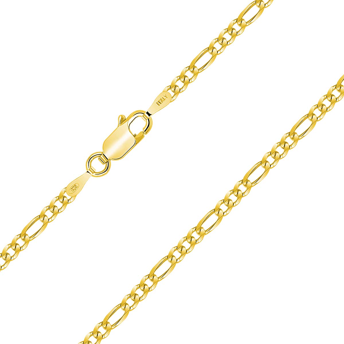 PLANETYS - 18K Gold Plated 925 Sterling Silver Figaro (1+3) Chain Necklace 2.5 mm Width Length: 24 Inches