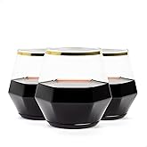 TOSSWARE POP Gold Rim 12oz Diamond Vino SET OF 12, Premium Quality, Recyclable, Unbreakable & Crystal Clear Plastic Wine Glasses