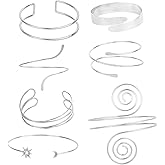 Mikovivi 7pcs Upper Arm Cuff Bracelet, Silver Adjustable Arm Band Bangle Minimalist Armlet Jewelry Set for Women