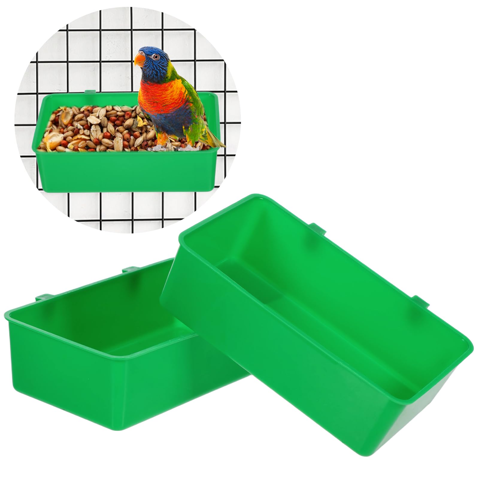 Photo 1 of 2 Pack Bird Cage Feeder, Hanging Plastic Food Water Bowls, Parakeet Cage Accessories, Bird Cages Feeder Convenient Small Animal Dish Food Container for Coop, Parrot, Finches, Lovebirds (Green)