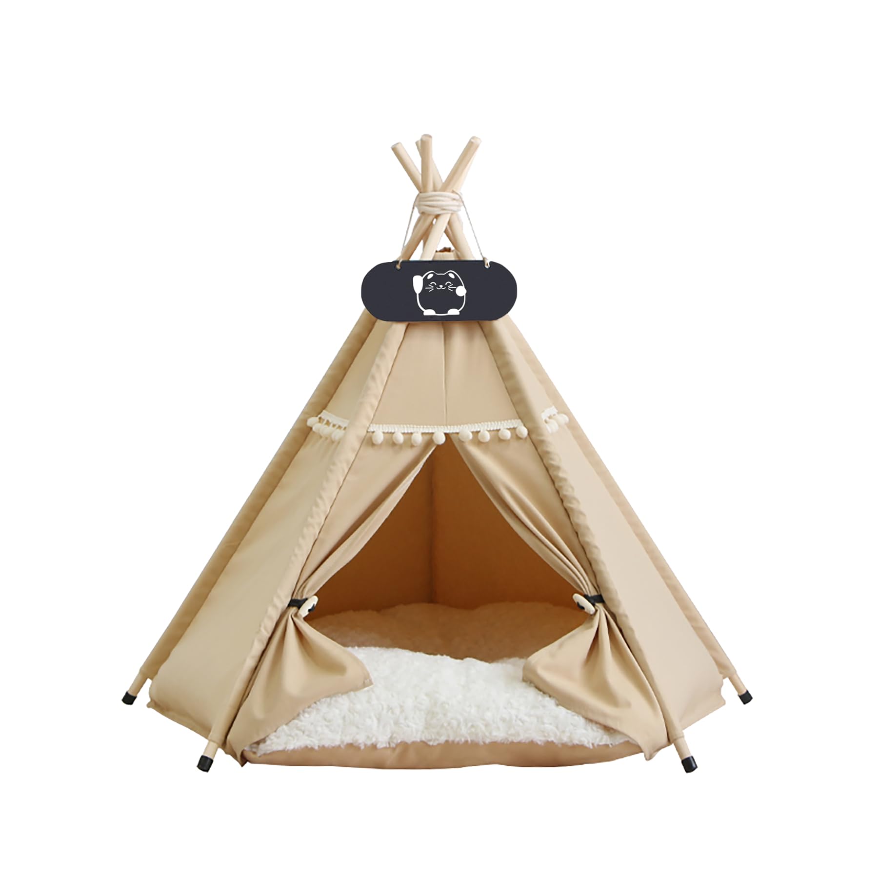 Whiwhi Pets Teepee Dogs Tent with Washable and Reversible Cushion Dog & Cat Cave Luxery Kennels Play Houses 50x50x60cm